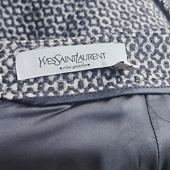 Yves St. Laurent Black and White Patterned Wool Pencil Skirt - Picture 13 of 15